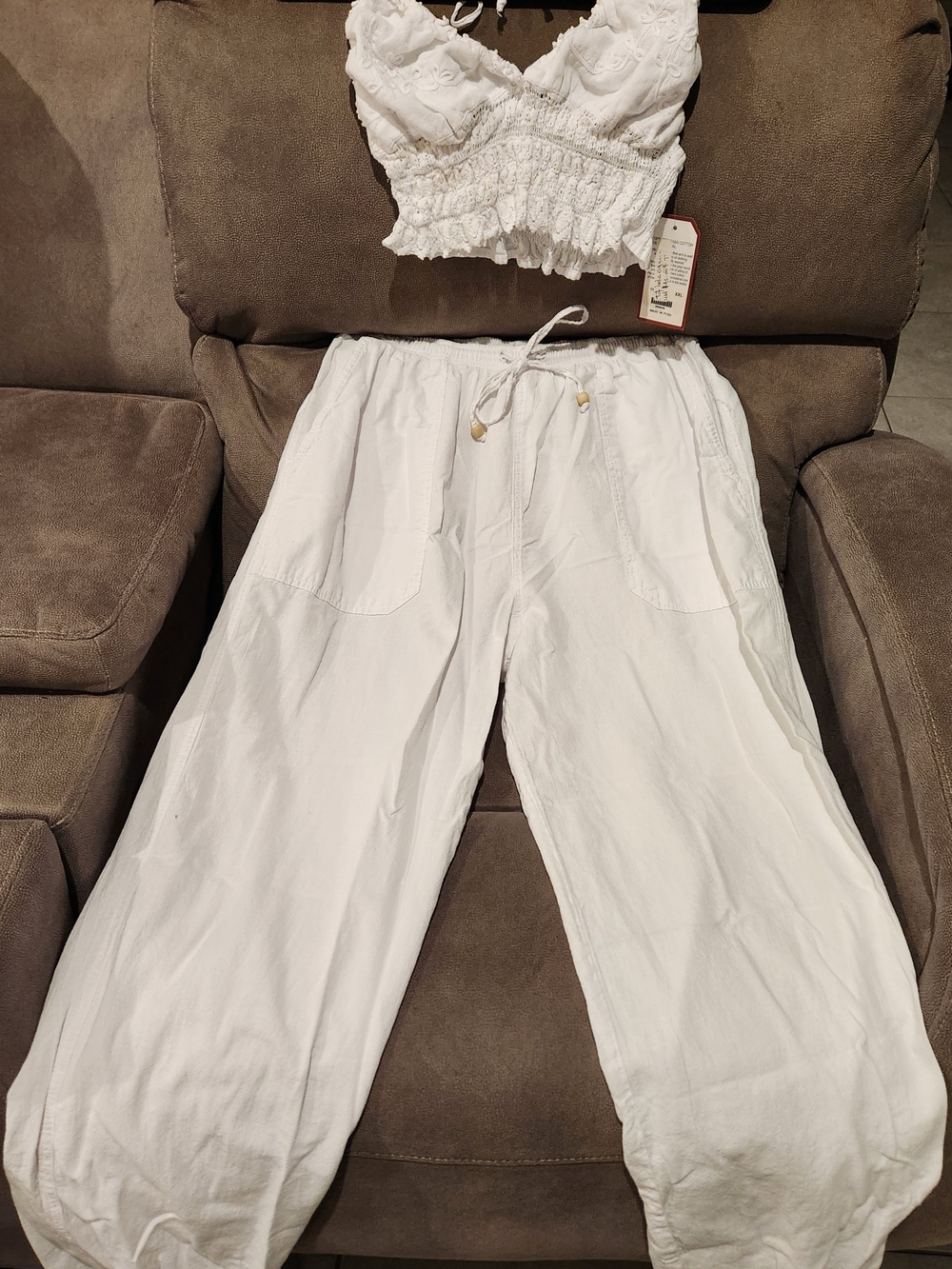 Cotton Collection Peru 100% Organic Cotton 2-Piece Boho Set White XXL
